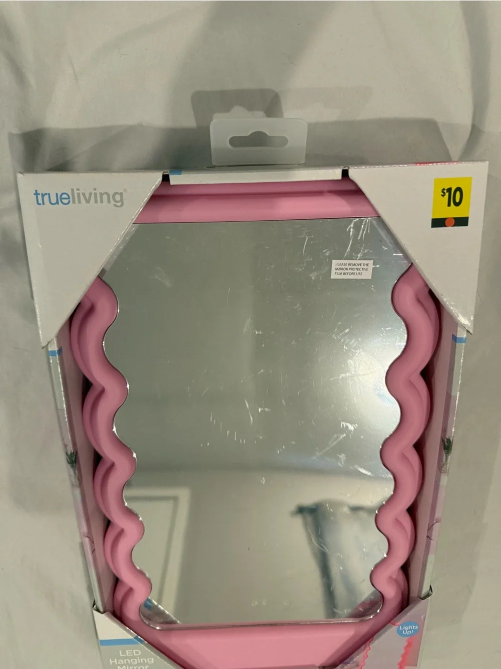 Kids Pink Wavy LED Hanging Mirror